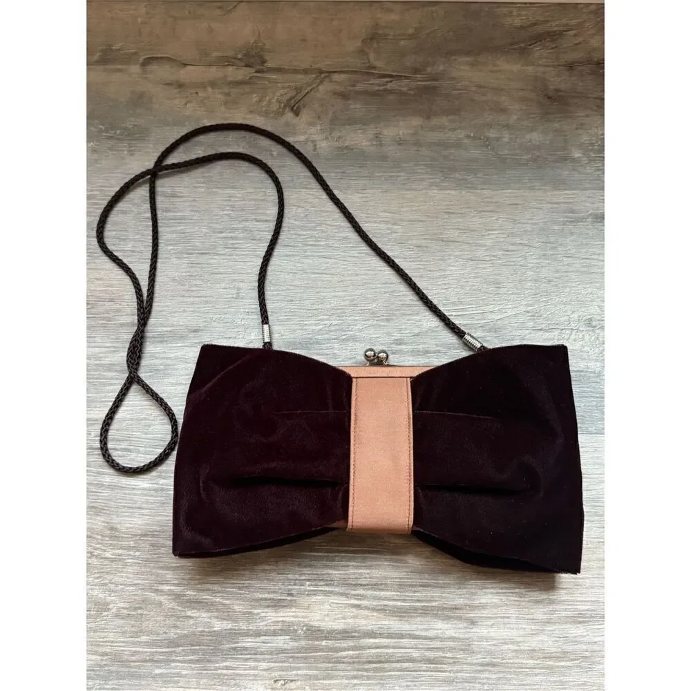 Kate Landry Burgundy Wine Velvet Bow Evening Bag